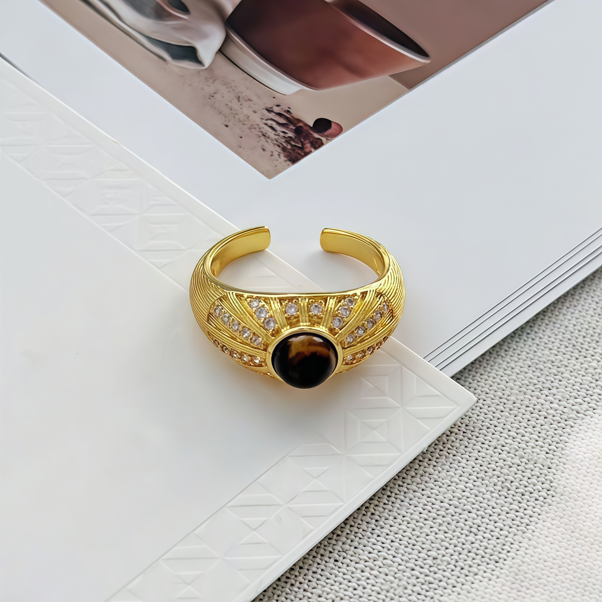 Vintage Retro 20K Gold Plated Brass Inlaid with Cubic Zirconia