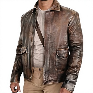 Chaqueta de Cuero Vintage para Hombre con Cierre de Cremallera, Estilo Motero, para Otoño e Invierno, Chaqueta de Motociclista Auténtica Estilo Café Racer - Product Image 1