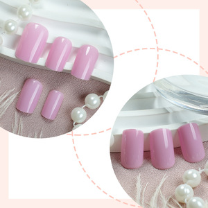 <span class=keywords><strong>Faux</strong></span> <span class=keywords><strong>ongles</strong></span> <span class=keywords><strong>courts</strong></span> carrés en ABS de style français, couverture complète, rose, amovibles, avec colle, 24 pièces, vente en gros, emballage OEM/ODM - Product Image 3