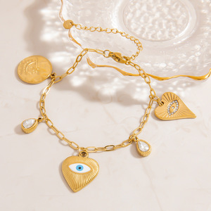Heart-Shaped Eye Charm <b>Bracelet</b> 18K Gold Plated Fashion Jewelry for Vacation Wear - Product Image 2