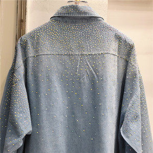 Camicette da <span class=keywords><strong>donna</strong></span> in denim con strass e lavorazione artigianale, modello 2026, alla moda, larghe, di media lunghezza, <span class=keywords><strong>oversize</strong></span> - Product Image 4