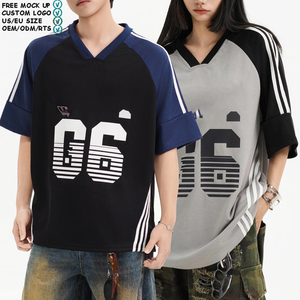 Chemises en jersey rétro américaines pour hommes, <span class=keywords><strong>t</strong></span>-shirts graphiques en maille, <span class=keywords><strong>t</strong></span>-shirts amples à manches courtes, blocs de couleur Y2k, pour les fans de sport - Product Image 1