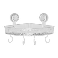 Étagère de douche d'angle à texture ondulée, sans perçage, en plastique, à fixation murale, avec crochets pour salle de bain, spa, rangement résistant à l'eau
