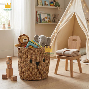 New Item Seagrass Storage <b>Basket</b> with Lid Minimal <b>Animal</b> Woven Organizer for Nursery Room from Vietnam - Product Image 4