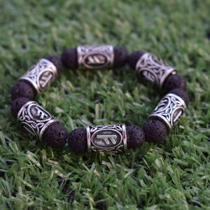 Bracelet pour femme en alliage <span class=keywords><strong>de</strong></span> zinc avec perles <span class=keywords><strong>de</strong></span> <span class=keywords><strong>lave</strong></span> et runes vikings SanLan - Product Image 3