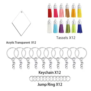 Diy क्राफ्टिंग आभूषण सेट 4 इंच एक्रिलिक कुंजी श्रृंखला कस्टम स्पष्ट एक्रिलिक चाबी का गुच्छा कारतूस के साथ लटकन