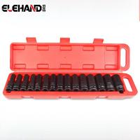 ELEHAND - Ensemble de 15 douilles profondes de 1/2 pouce - Outils professionnels en acier au chrome-vanadium - Kit d'outils de réparation automobile - Douilles à chocs pneumatiques - OEM