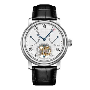 Reloj Mecánico de negocios para hombre, reloj masculino de alta gama con doble calendario y mecanismo de tourbillon