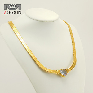 Zogxin Heart Shape Zircon Pendant 18K Gold Plated Stainless Steel Chain Necklace For Women Party Fashion Jewelry - Product Image 1