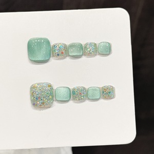 Yihe [Diamant Cristal Vert] Faux <span class=keywords><strong>Ongles</strong></span> Carrés à Pression Dégradé Vert Citron, Style Estival Frais Pré-conçu, <span class=keywords><strong>Ongles</strong></span> Blancs Prêts à Porter - Product Image 3