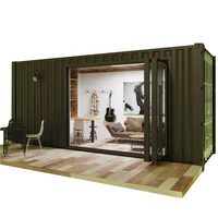 Maison conteneur modulaire de 40 pieds, personnalisée, en panneaux sandwich acier, fibre de verre et laine, respirante, en kit plat, avec terrasse