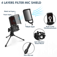 CMTECK Lightweight Metal USB Typ C Gaming Mikrofon Cardioid Polar Wired mit Pop Filter Mute Button & Podcast Laptop Stand