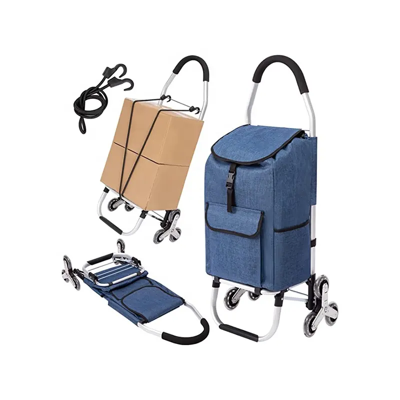 Chariot utilitaire pliable en aluminium personnalisé, chariot de supermarché bleu étanche