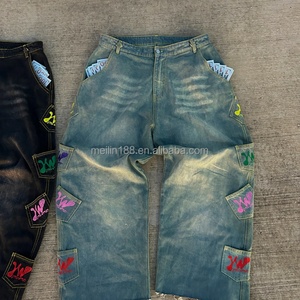 Fabricant de jeans pour hommes sur mesure, impression DTG, multi-poches, style vintage, denim délavé, effet usé - Product Image 3