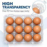Boîte à œufs transparente en PET de qualité alimentaire, emballage jetable pour œufs, conteneur à clapet pour ferme, supermarché, vente au détail