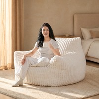 Fauteuil pouf crème côtelé avec dossier et accoudoirs, chaise longue surdimensionnée, canapé de sol moelleux, vente en gros, direct usine