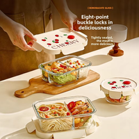 Mikrowellengeeigneter Glas-Lebensmittelbehälter mit Unterteilungen, Back-to-School Lunchbox für Kühlschrank und Mikrowelle, PP-Deckel