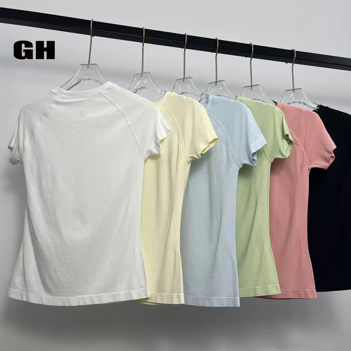 GH Hot Selling Women Slim Fit Breathable Short Sleeve Gym T Shirt Yoga Top Active Wear Round Neck Seamless Sports T- Shirts