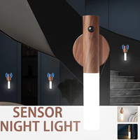 Luz Nocturna LED Inteligente con Sensor de Movimiento PIR, Recargable, Magnética, de Madera, para Pared, Cocina y Armario