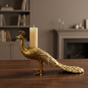 Porte-bougie en bois en forme de paon, style Art Déco, forme géométrique, écologique, fait main, décoration intérieure, pour table, salon, design durable - Product Image 1