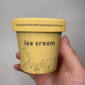 生物纸板环保食品安全级纸直销定制印花冰淇淋浴缸杯品脱带盖 - Product Image 1