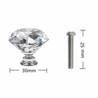 Poignée en cristal moderne de 30 mm, bouton en diamant, vente en gros d'usine pour armoires, placards, commodes, chambres à coucher, salles de bain, pour tiroirs