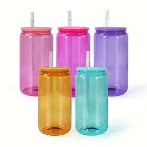Nouvelle Arrivée : Gobelet en Verre 16oz pour Sublimation, Type Canette de Bière, à Paroi Simple, avec Couvercles Transparents, Logo Personnalisable - Product Image 1