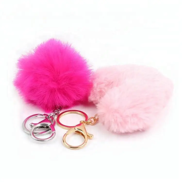 Geschenke Pompom Schlüssel Ketten Großhandel Custom Metall Schlüssel Ring Pom Plüsch Schlüsselanhänger mit Perle Dekorative