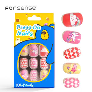 Bonitas puntas de <span class=keywords><strong>uñas</strong></span> falsas con estampado de dibujos animados para niños, diseños de unicornio Rosa bebé, prensa corta en las <span class=keywords><strong>uñas</strong></span> para niños, <span class=keywords><strong>uñas</strong></span> postizas <span class=keywords><strong>beige</strong></span> de Hada de la suerte - Product Image 1