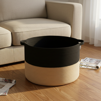 Panier de rangement rond en corde de coton tressée de 65 L au design moderne et écologique pour une utilisation polyvalente, organisation domestique, avec poignées, marque B&L
