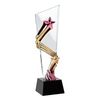 Trophée de microphone en verre à base de cristal en bois solide