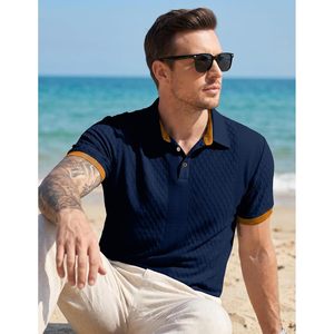 FOXA Polo pour homme en tricot texturé à manches courtes avec boutons, respirant, décontracté, pour l'été - Product Image 3