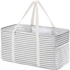 Extra Large Cast Iron <b>Foldable</b> Reusable Tote <b>Bag</b> Metal Wire Frame Handles 46L Capacity Gray Classic 1 Pack for Storage <b>Beach</b> - Product Image 1