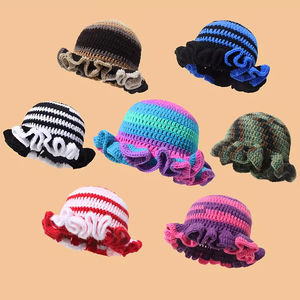PARTYMENT hecho <span class=keywords><strong>a</strong></span> mano diseño colorido volantes costura pescador chica mujeres Beanie cubo <span class=keywords><strong>ganchillo</strong></span> con volantes borde sombrero - Product Image 3