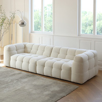 Ensemble de canapés vintage style crème avec tissu en coton doux, design sectionnel minimaliste français et nordique en cachemire d'agneau