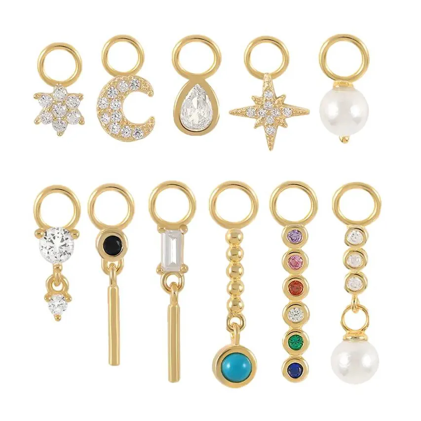 DIY Accessories Jewelry 925 Sterling Silver New Earrings Charm Start Moon Zircon Pearl Pendants for Hoop Earrings