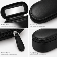 Étui à rouge à lèvres vintage en cuir PU noir avec miroir et fermeture éclair, pochette portable élégante pour baume à lèvres, trousse de maquillage pour femme pour les retouches quotidiennes