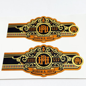 Adhesive Printing Private Logo Roll Vinyl Waterproof Lamination <b>Embossed</b> Gold Foil Weed Cigar Band Wrapper Sticker Label - Product Image 1