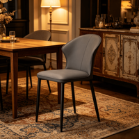 Chaise de salle à manger minimaliste contemporaine avec pieds en métal et revêtement en cuir PU pour la maison, l'appartement, l'école et l'hôtel