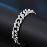 Bracelet unisexe en acier inoxydable avec breloque religieuse en diamant, fermoir à boucle, style hip-hop super cool, idéal pour cadeau, fête, mariage, anniversaire