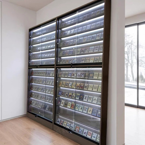 Vitrine d'exposition de cartes à collectionner noire moderne portable autoportante avec éclairage <span class=keywords><strong>LED</strong></span>, <span class=keywords><strong>verre</strong></span> acrylique verrouillable et étagères réglables pour un rangement facile - Product Image 4