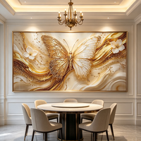 Décoration Murale Horizontale 3D Papillon Doré Grand Art Mural Tendance pour Hôtel, Bureau, Salon – Peinture HD en Porcelaine Cristalline – Vente en Gros