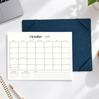 Calendrier de bureau simple en cuir PU, grand bloc-notes avec liste de tâches, notes et planification mensuelle