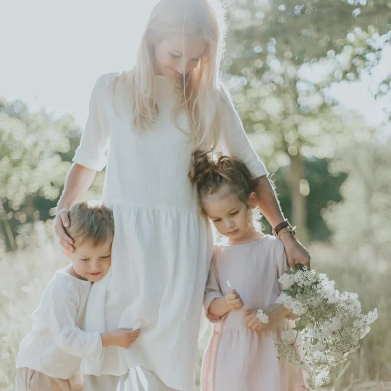 Pakaian Serasi Keluarga Katun Garis Desain Kustom Pakaian Ibu dan Saya Gaun Serasi Putri Ibu