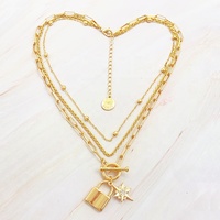 Nouvelle Tendance 2027 : Collier Coréen Multicouche avec Pendentif Diamant et Fermoir OT, en Alliage Plaqué Or, pour Femme