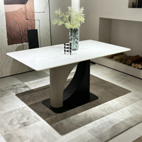 Table à manger moderne en pierre artificielle 2026 avec base en acier inoxydable, table à manger rectangulaire de luxe aspect marbre pour
