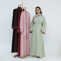 Nouvelle Robe Abaya Islamique 2 Pièces en Dentelle Florale et Mousseline Respirante à Manches Longues 2026 – Ensemble Premium Nida avec Hijab