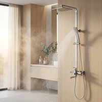 Sistema de ducha de lluvia cuadrado minimalista de latón macizo para montaje en pared, con mezclador termostático y válvula de cerámica con función de pausa