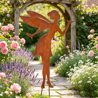 Décoration de jardin féerique vintage en fer couleur rouille, découpe en métal rouillé pour aménagement paysager extérieur et cour