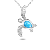 Joyería Hawaiana de Plata Esterlina 925 con Diseño de Vida Marina, Colgante de Tortuga Marina con Larimar Natural y Cadena de Cable
